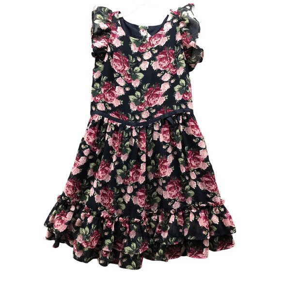 Janie and Jack Dresses & Skirts - Janie & Jack Floral Chiffon Dress Girls Size 8 Blue Pink Ruffle Sleeveless